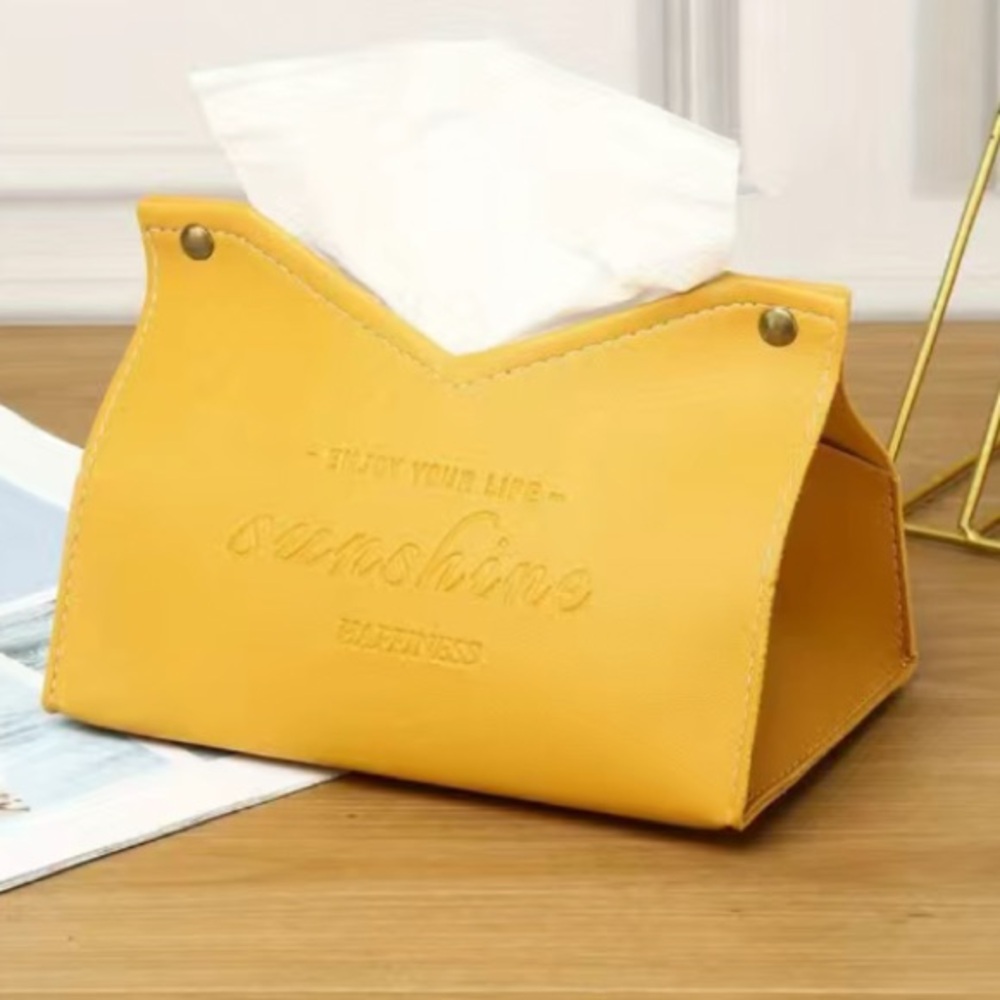 NEW• Sunshine Yellow Faux Leather Tissue Box Holder